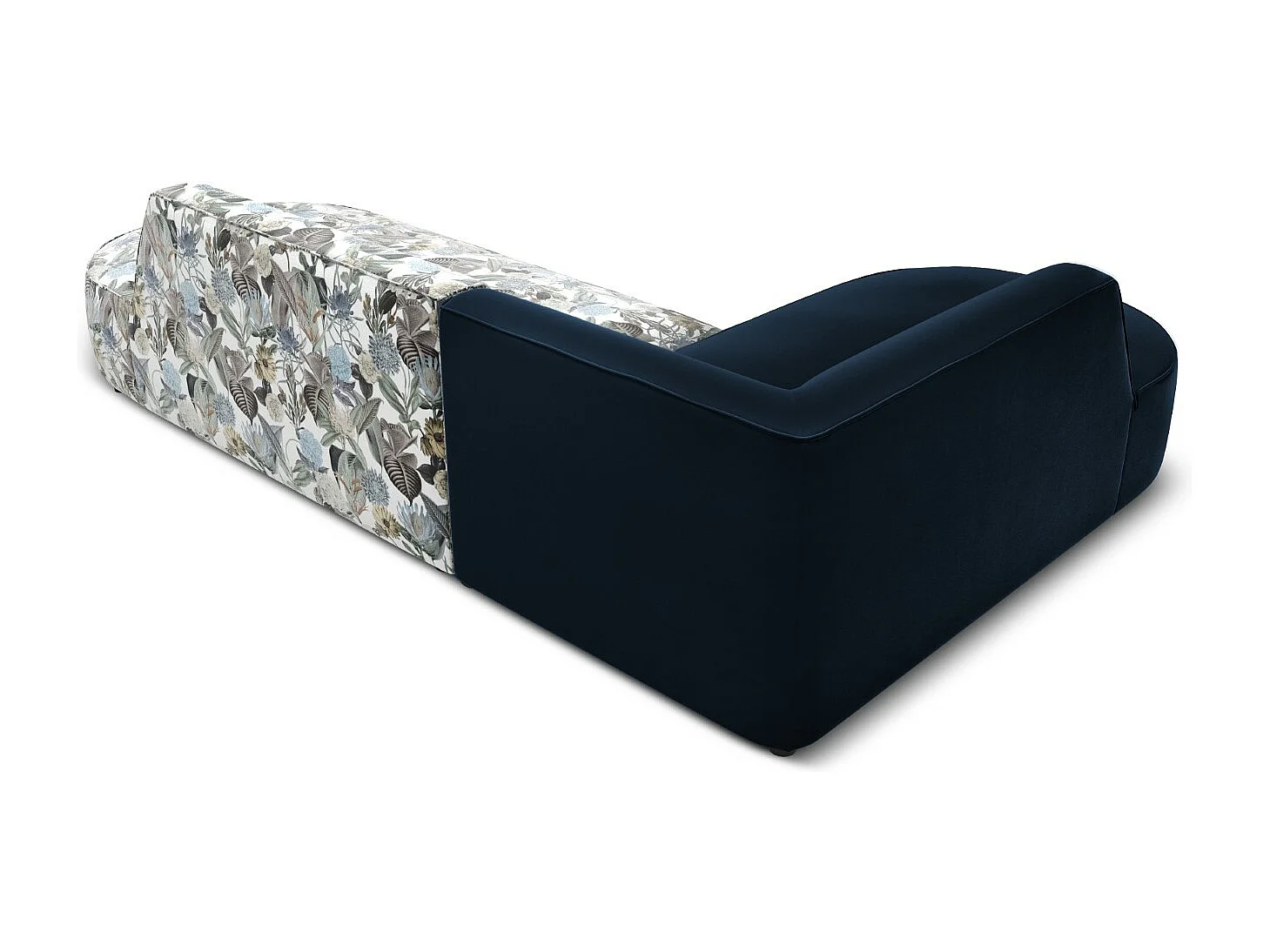 CXL by Christian Lacroix - Canapé d'angle gauche "Charles" 4 places en velours motif de jardin bleu clair,bleu foncé - 273x180x69cm