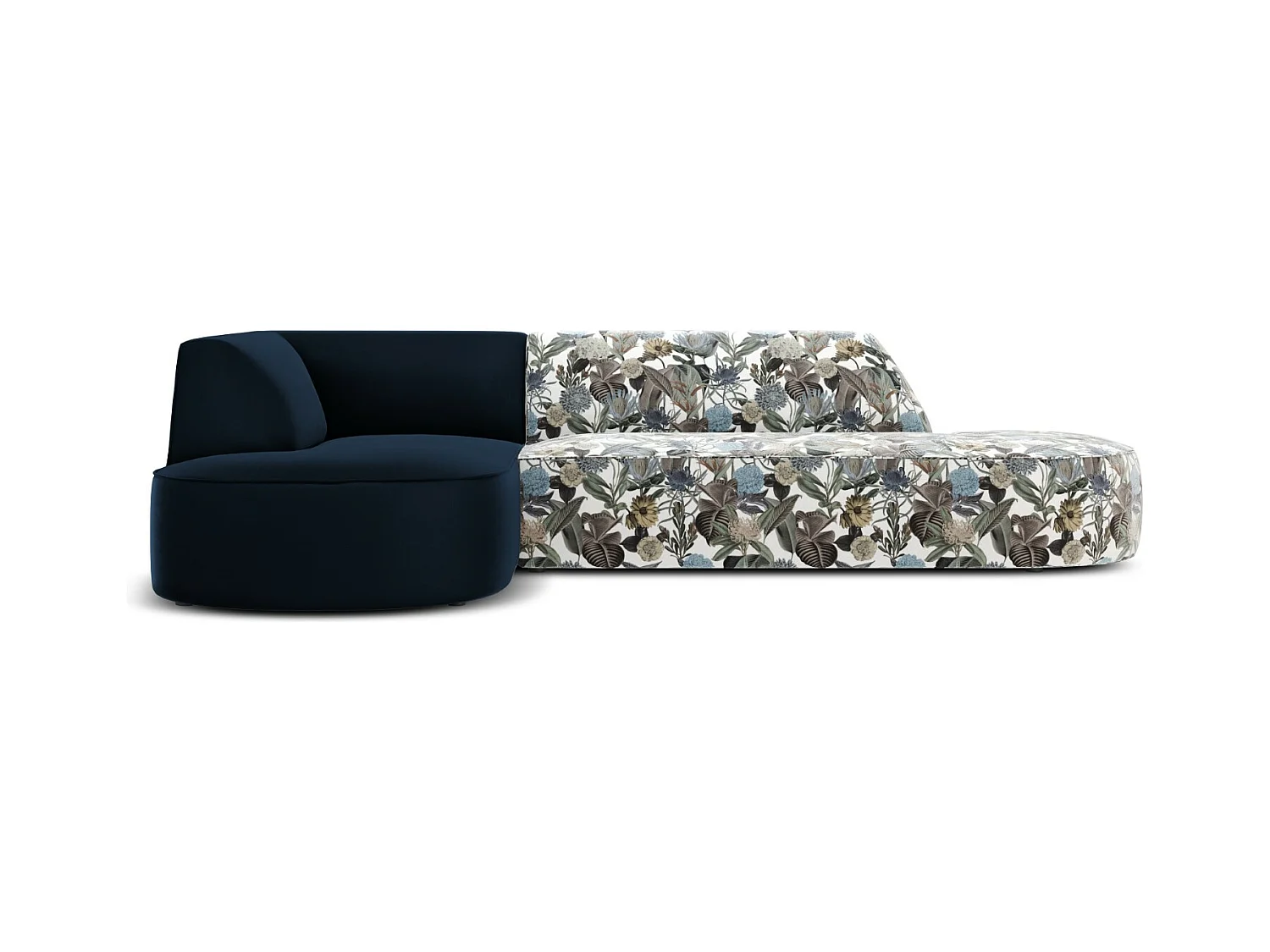 CXL by Christian Lacroix - 4-Sitzer Ecksofa links "Charles" Sitzer aus Samt blaues gartenmotiv - 273x180x69cm