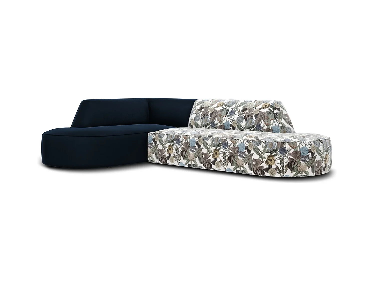 CXL by Christian Lacroix - 4-Sitzer Ecksofa links "Charles" Sitzer aus Samt blaues gartenmotiv - 273x180x69cm
