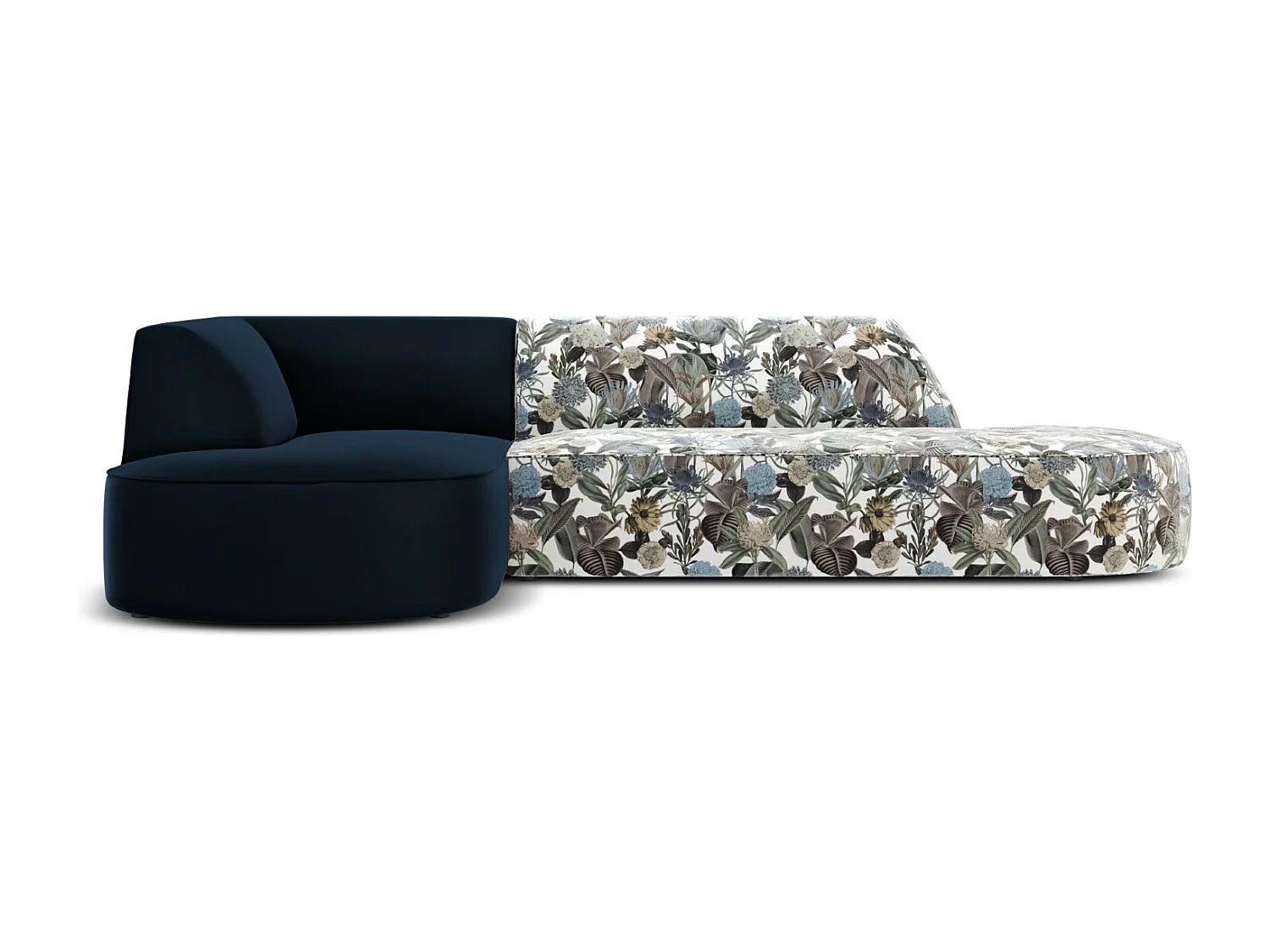 CXL by Christian Lacroix - 4-Sitzer Ecksofa links "Charles" Sitzer aus Samt blaues gartenmotiv - 273x180x69cm