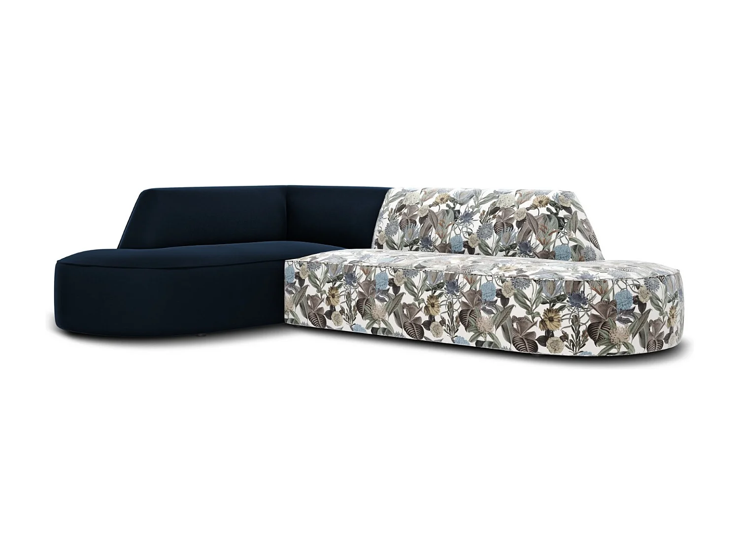 CXL by Christian Lacroix - 4-Sitzer Ecksofa links "Charles" Sitzer aus Samt blaues gartenmotiv - 273x180x69cm