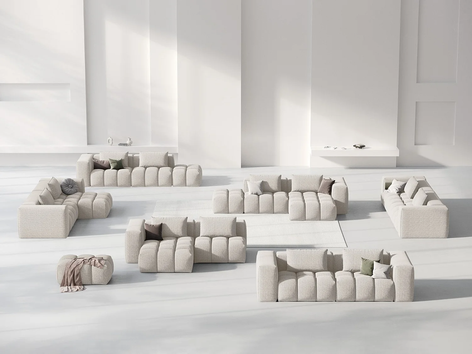 CXL by Christian Lacroix - Canapé d'angle gauche modulable "Lorella" 3 places en tissu structurel beige - 205x145x70cm