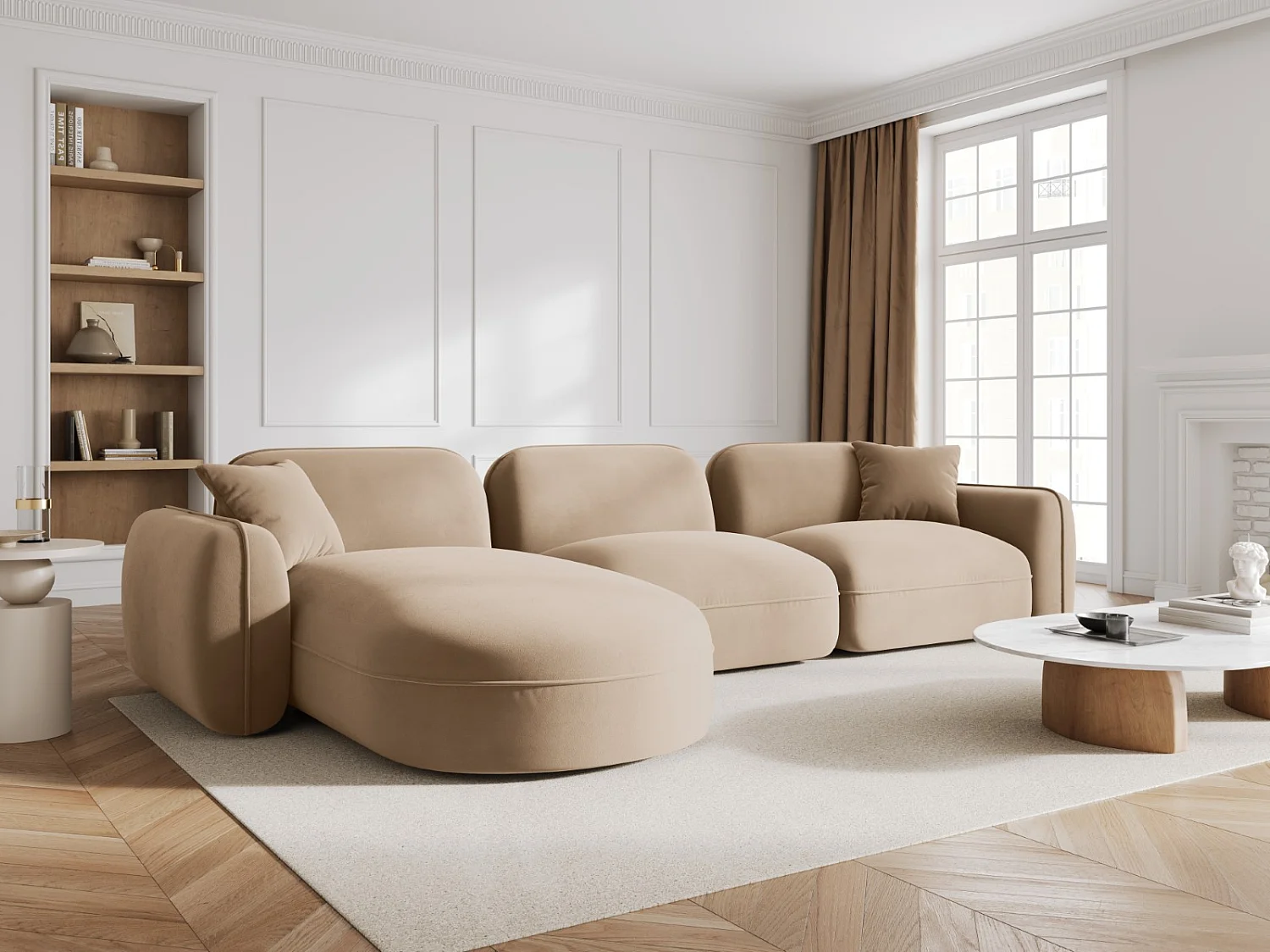 CXL by Christian Lacroix - 4-Sitzer modulares Ecksofa links "Lucien" Sitzer aus Samt sand - 320x165x70cm