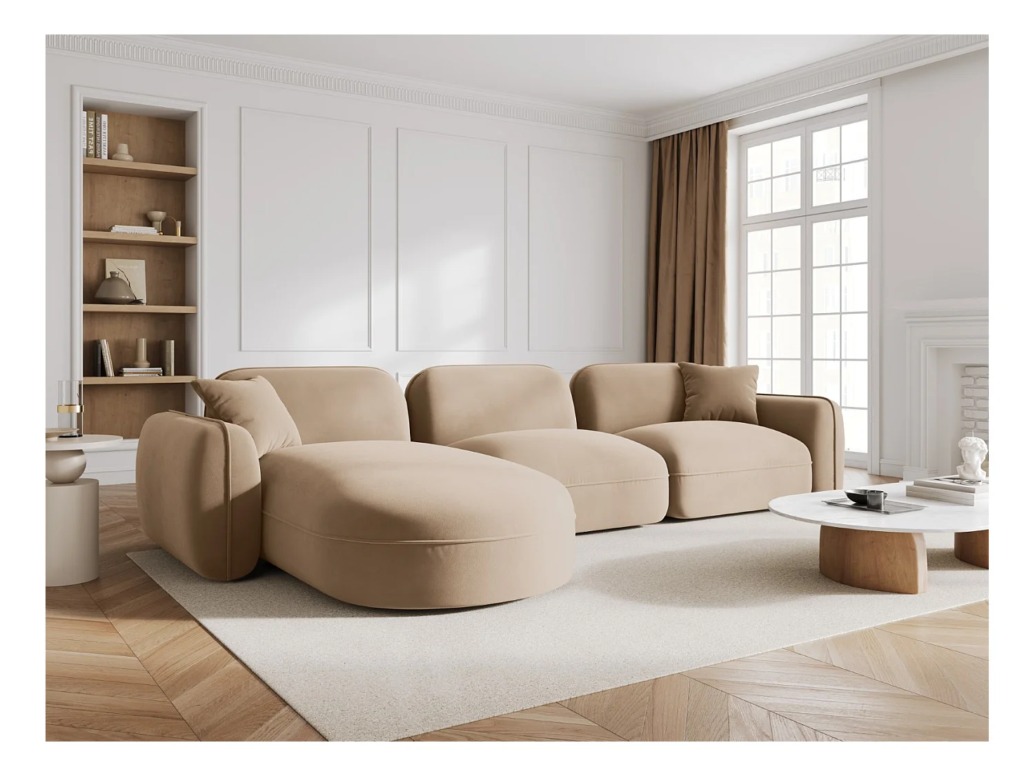 CXL by Christian Lacroix - Canapé d'angle gauche modulable "Lucien" 4 places en velours le sable - 320x165x70cm