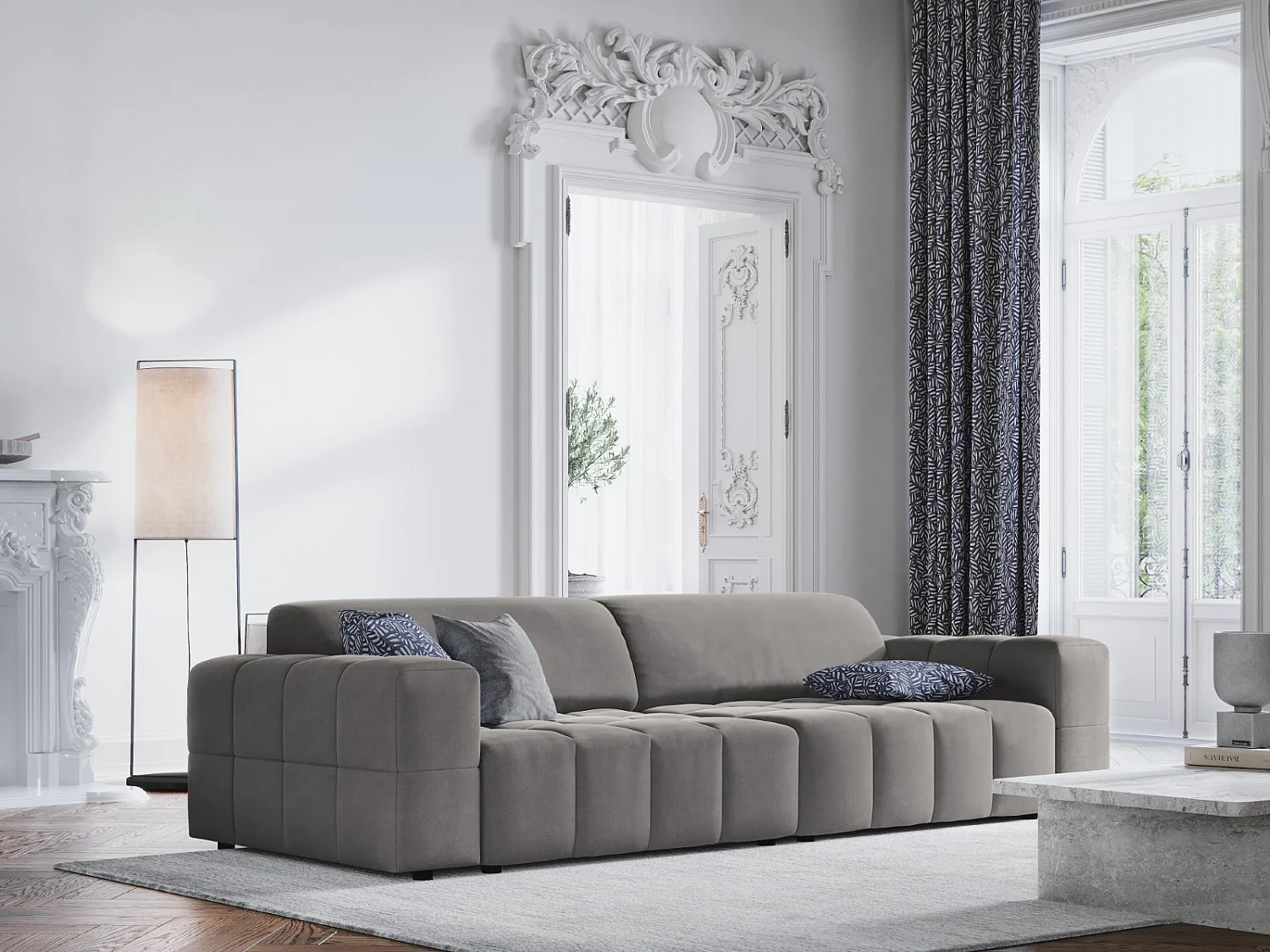 CXL by Christian Lacroix - 4-Sitzer Sofa "Luc" Sitzer aus Samt hellgrau - 244x102x70cm