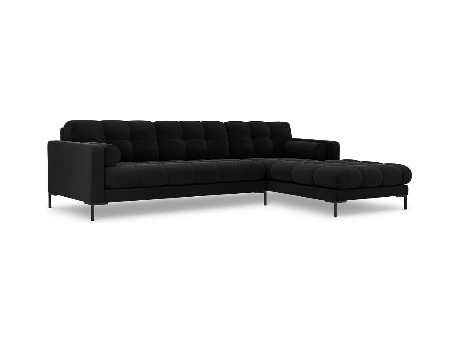 Cosmopolitan Design - Rechter hoekbank "Bali" 5 zitplaatsen, Flueel, Zwart - 293x185x75cm