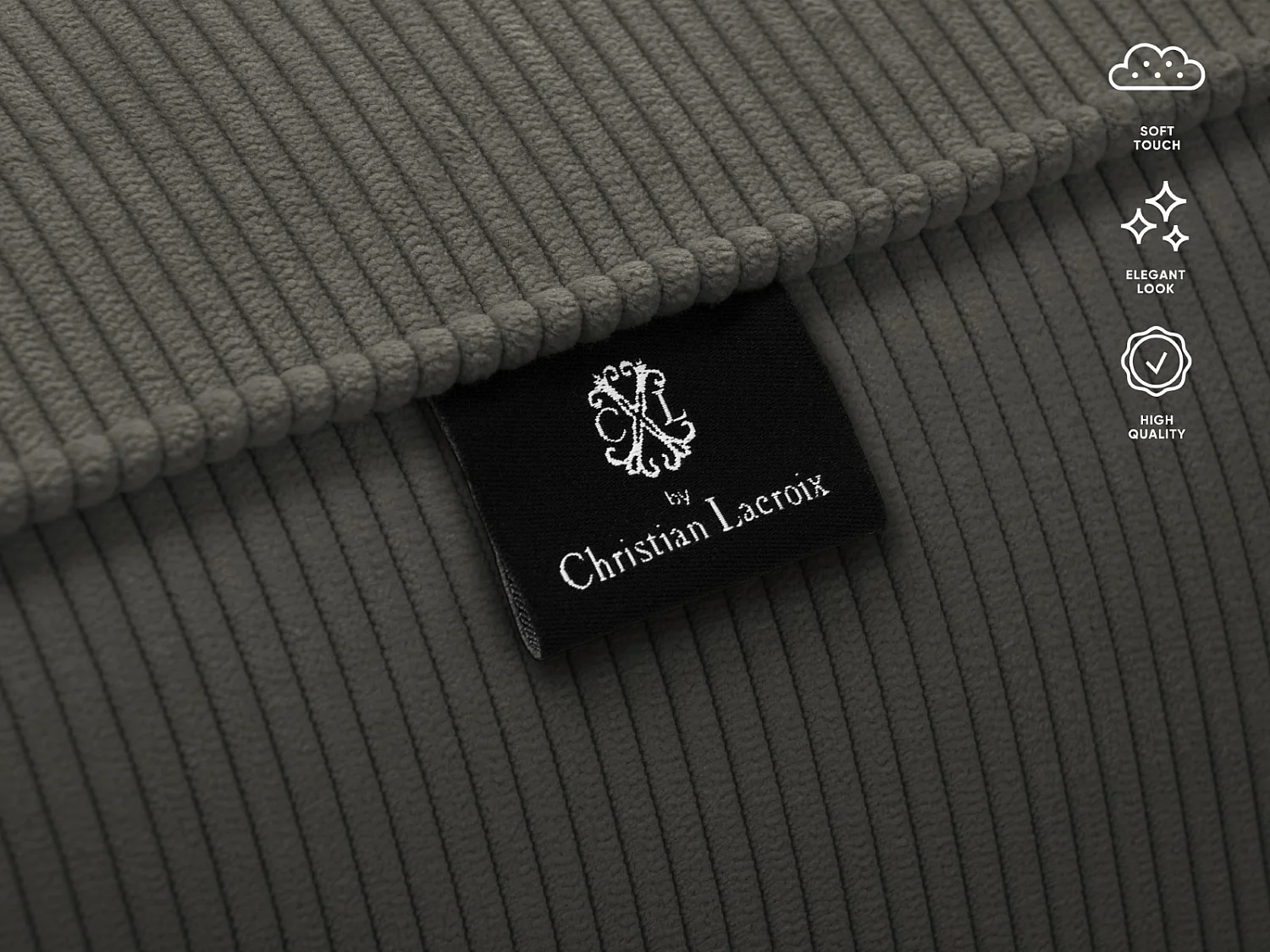 CXL by Christian Lacroix - Sofá "Tendance" 4 lugares em veludo cotelê cinza escuro - 262x122x72cm