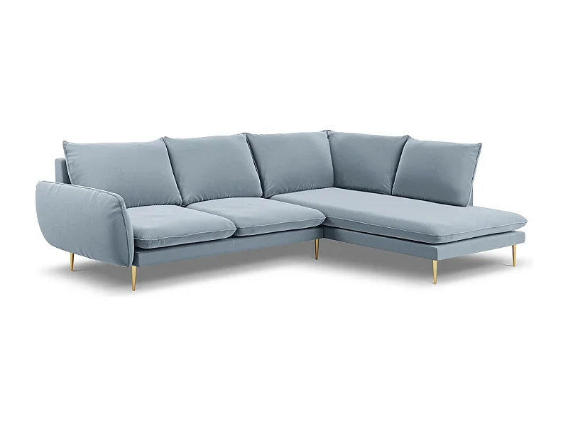 Cosmopolitan Design - Divano angolare destro "Vienna" 6 posti in velluto azzurro - 275x185x95cm