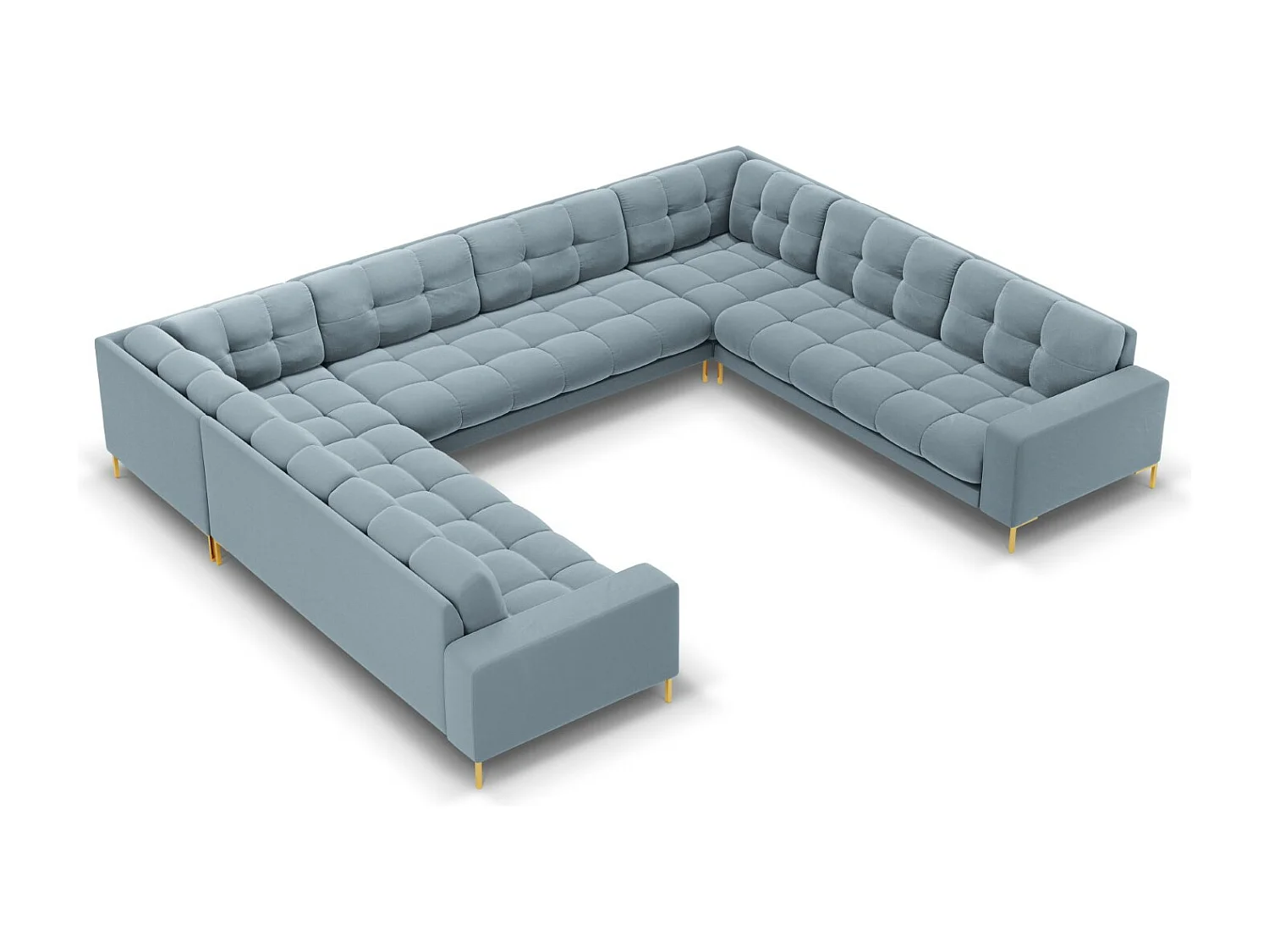 Cosmopolitan Design - Sofa panoramiczna, "Bali" 9 miejsc welur, niebieski jasny - 327x256x75cm