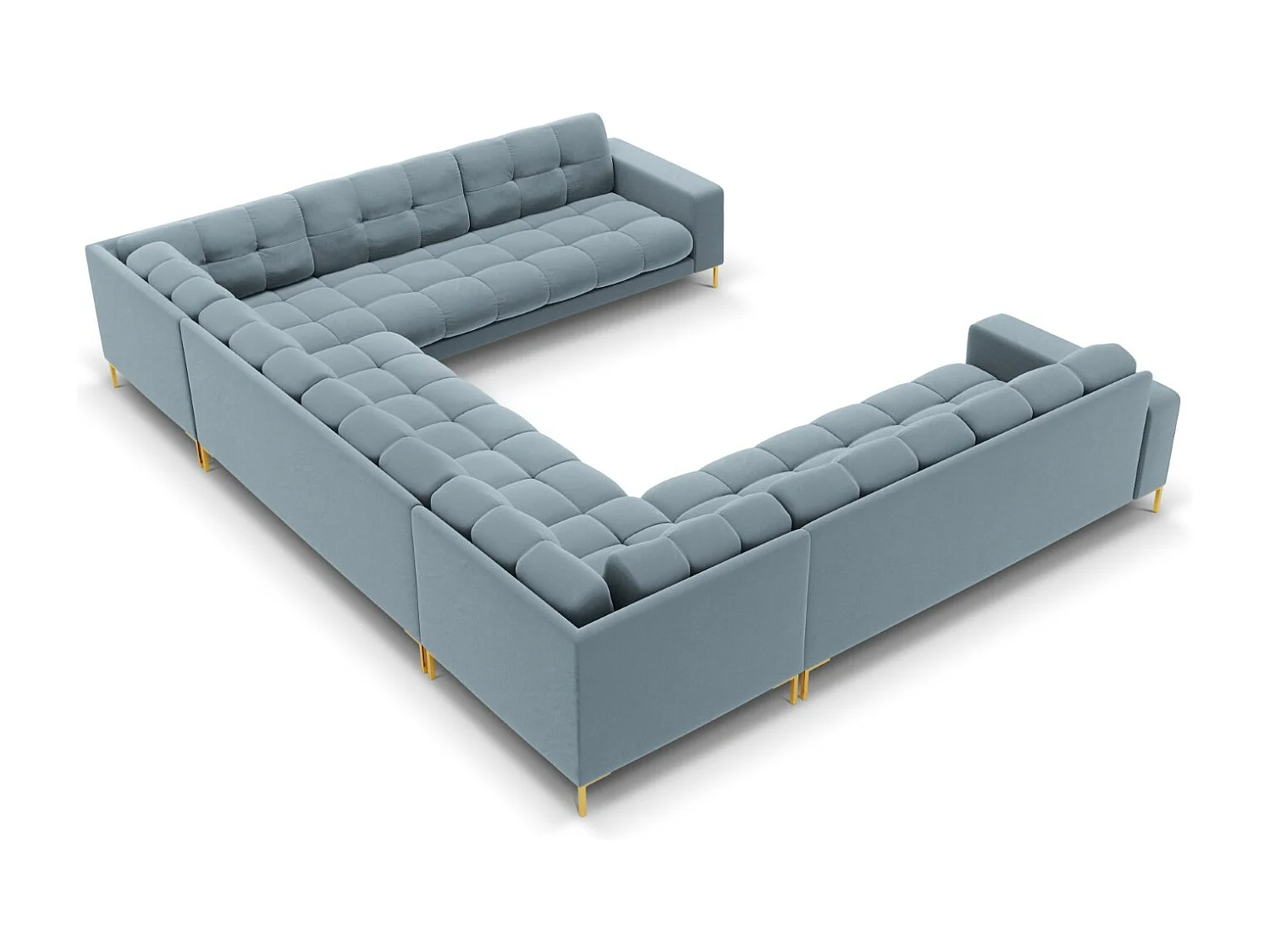 Cosmopolitan Design - Sofa panoramiczna, "Bali" 9 miejsc welur, niebieski jasny - 327x256x75cm