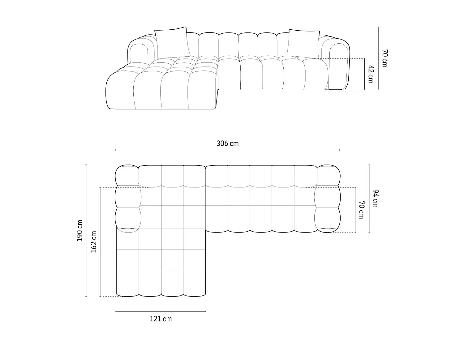 CXL by Christian Lacroix - Modulaire hoekbank links "Clotilde" 4 zitplaatsen, Structurele stof, Lichtgrijs - 306x190x70cm