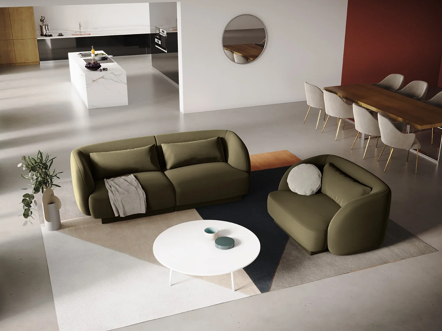 Cosmopolitan Design - Sofá "Tulum" 2 lugares em veludo verde - 180x90x70cm