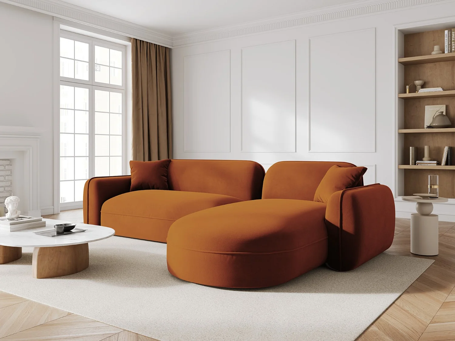 CXL by Christian Lacroix - Canapé d'angle droit modulable "Lucien" 4 places en velours terracotta - 275x165x70cm