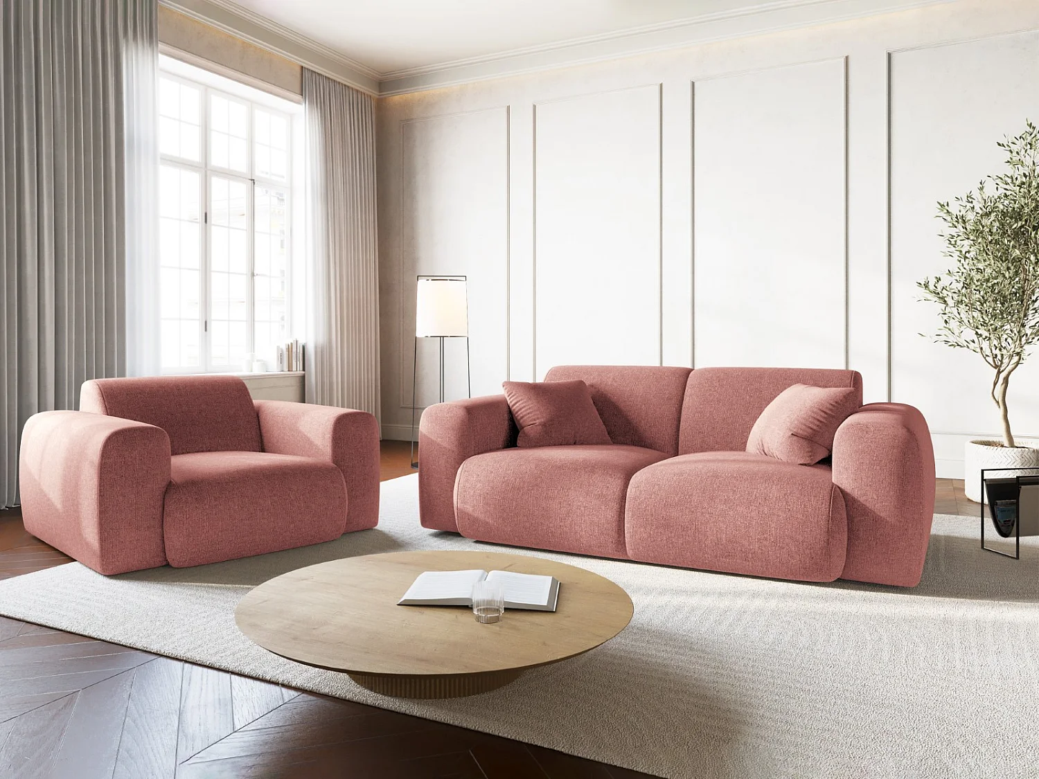 Cosmopolitan Design - 2-Sitzer Sofa "Nolio" aus Chenille-Stoff rosa - 170x95x72cm
