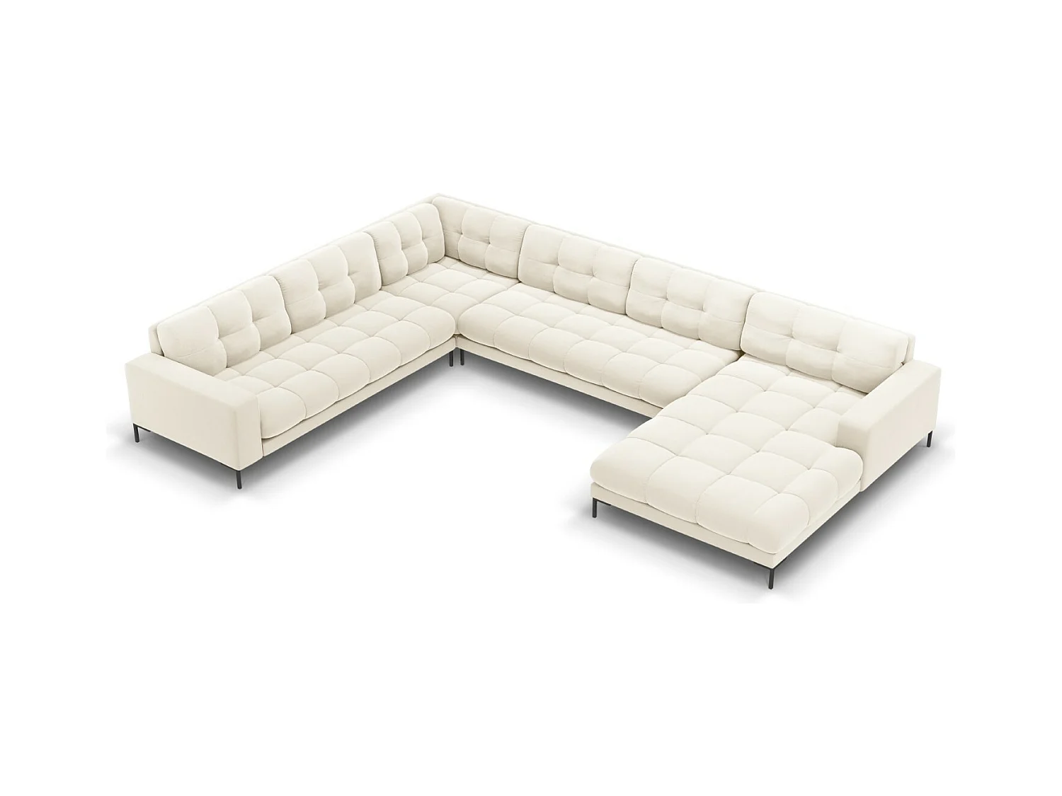 Cosmopolitan Design - Canapé d'angle gauche panoramique "Bali" 7 places en velours beige clair - 327x256x75cm
