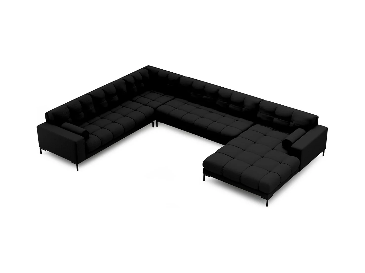 Cosmopolitan Design - Panoramische hoekbank links "Bali" 7 zitplaatsen, Structurele stof, Zwart - 327x256x75cm