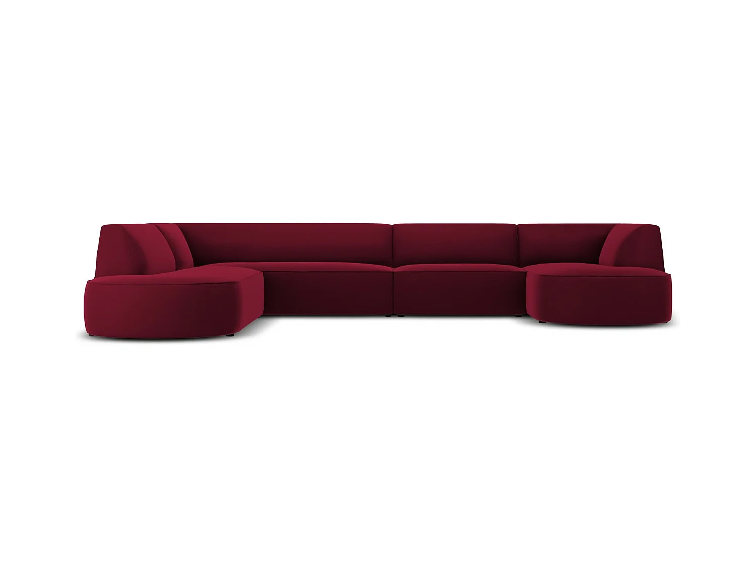 CXL by Christian Lacroix - Panoramische hoekbank links "Charles" 7 zitplaatsen, Flueel, Rood - 366x273x69cm