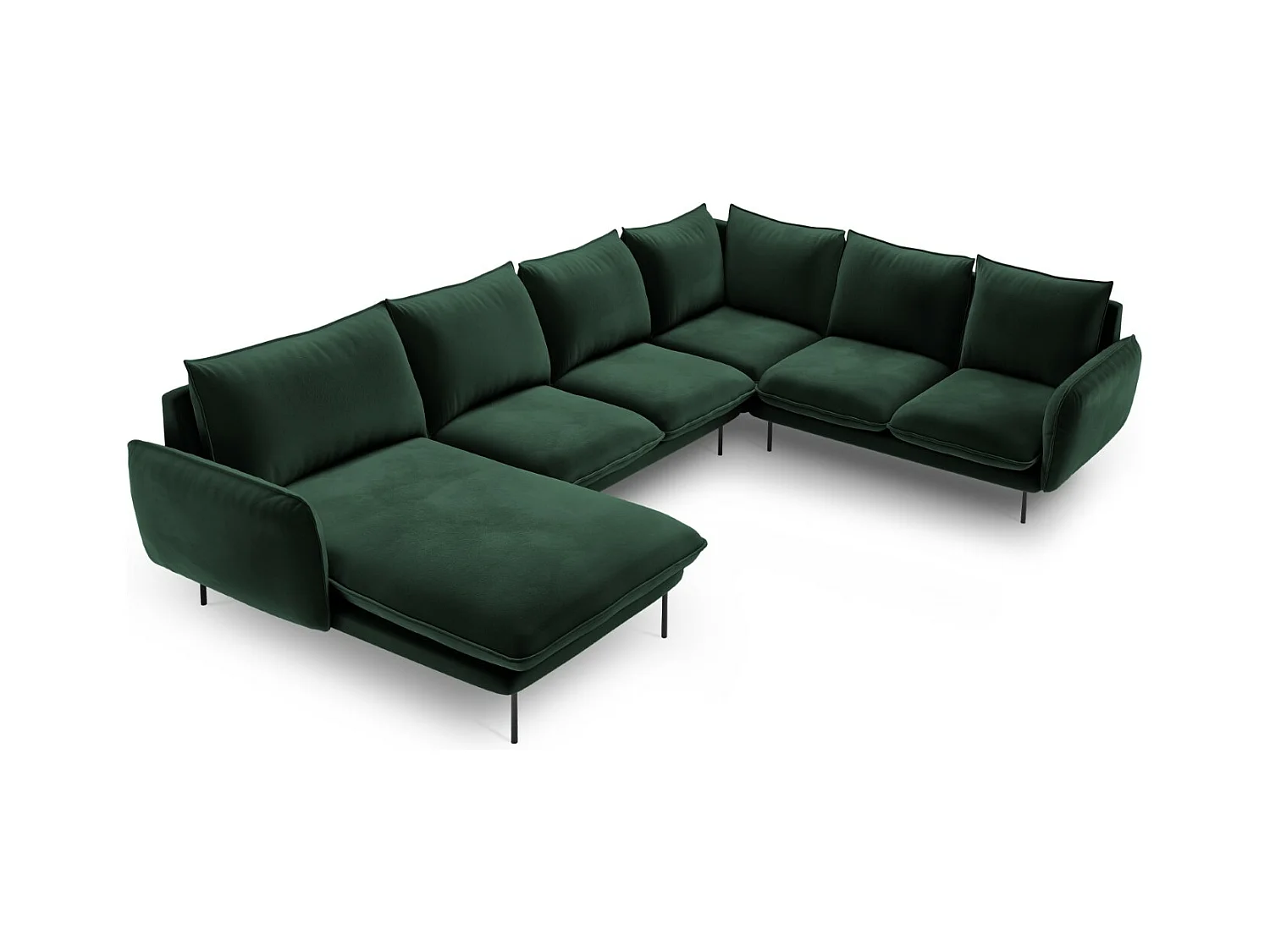 Cosmopolitan Design - Canapé d'angle droit panoramique "Vienna" 7 places en velours vert bouteille - 330x235x95cm