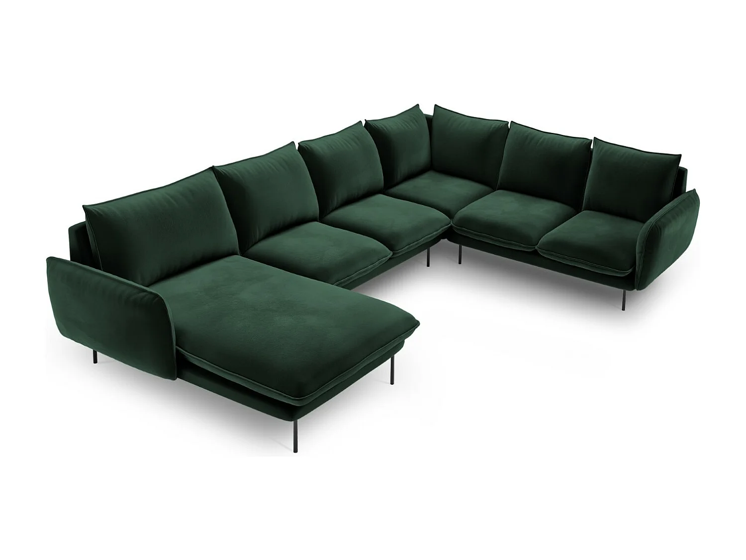 Cosmopolitan Design - Canapé d'angle droit panoramique "Vienna" 7 places en velours vert bouteille - 330x235x95cm