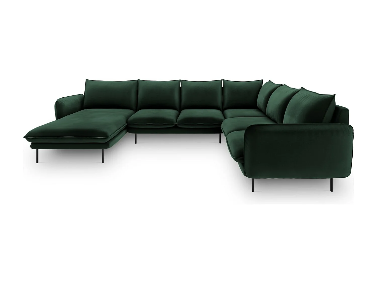 Cosmopolitan Design - Canapé d'angle droit panoramique "Vienna" 7 places en velours vert bouteille - 330x235x95cm