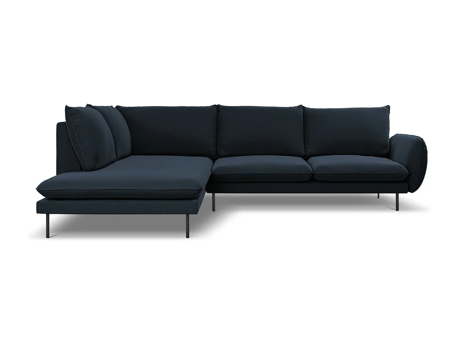 Cosmopolitan Design - Linker hoekbank "Vienna" 6 zitplaatsen, Flueel, Donkerblauw - 275x185x95cm