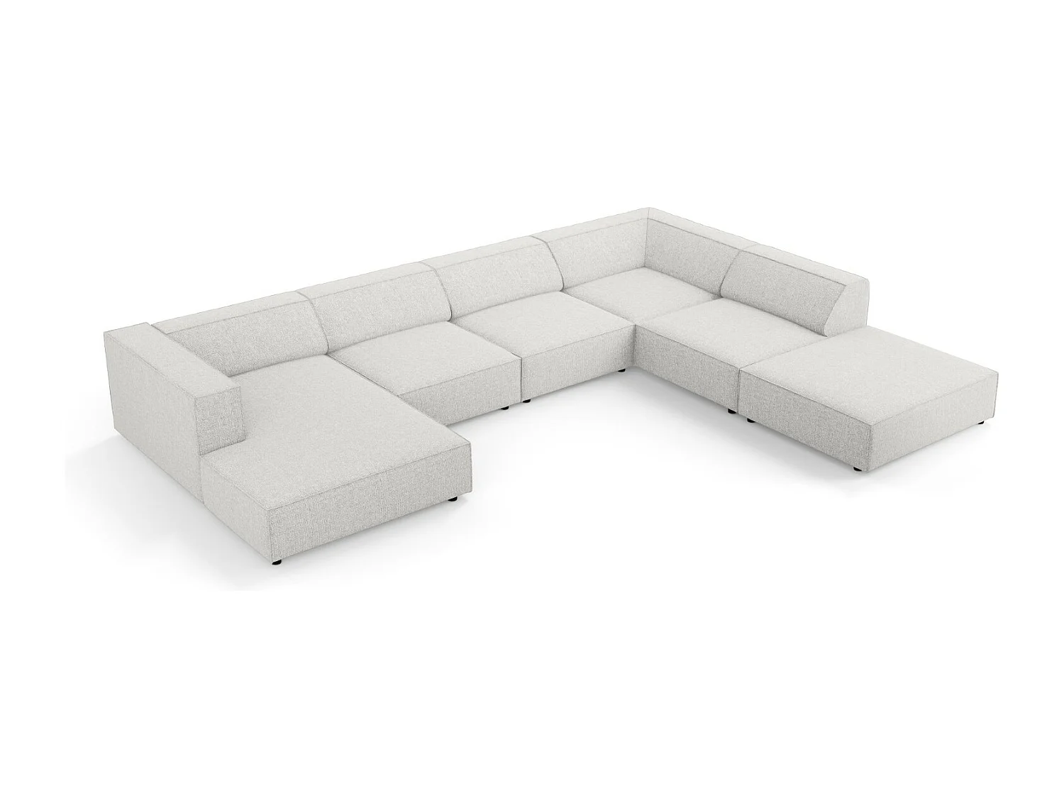 Cosmopolitan Design - Sofá esquinero panorámico derecho "Arendal" 7 plazas de tejido chenilla gris claro - 364x262x70cm