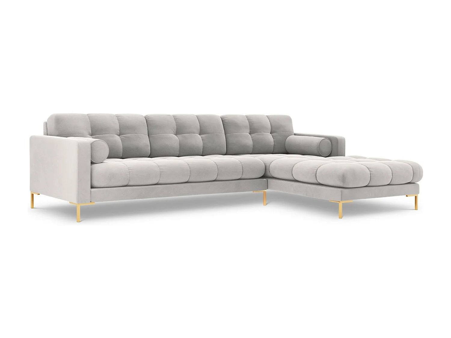 Cosmopolitan Design - 5-Sitzer Ecksofa rechts "Bali" aus Samt silber - 293x185x75cm