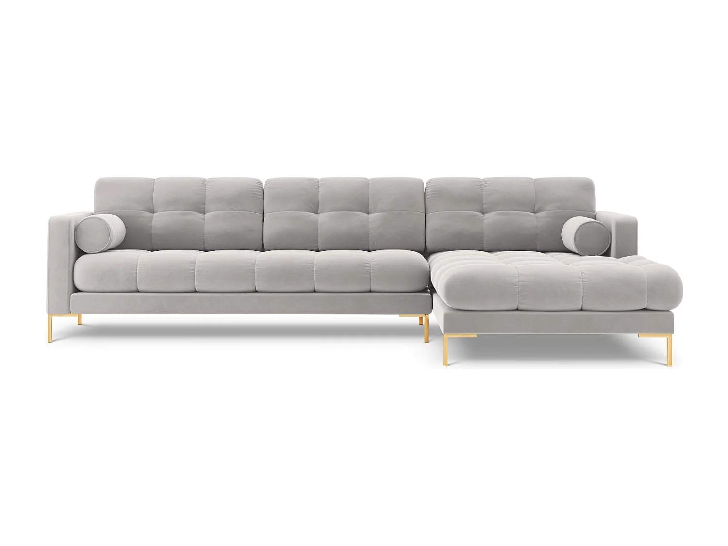 Cosmopolitan Design - 5-Sitzer Ecksofa rechts "Bali" aus Samt silber - 293x185x75cm