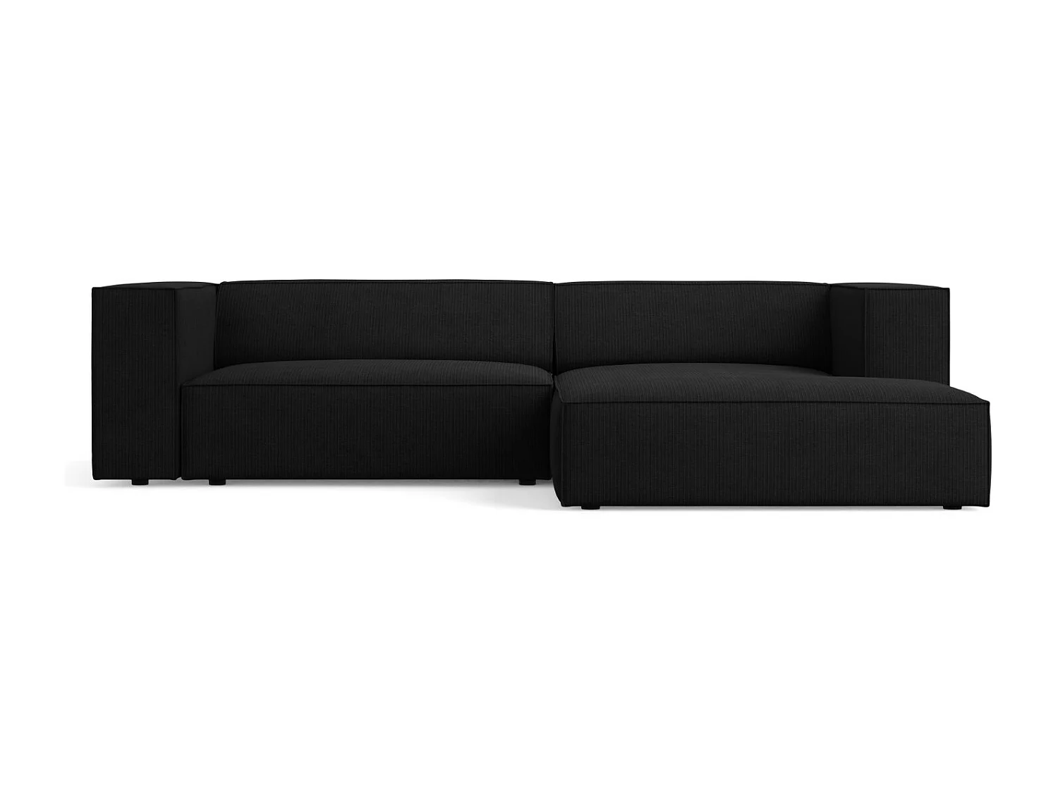 Cosmopolitan Design - Divano angolare destro "Arendal" 3 posti in ciniglia con effetto a coste nero - 224x166x70cm