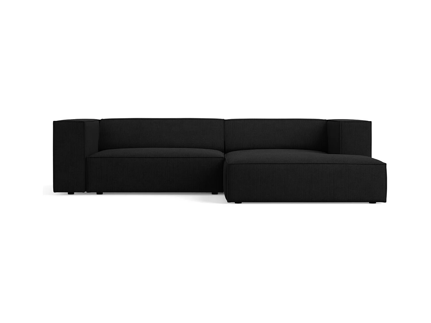 Cosmopolitan Design - Rechter hoekbank "Arendal" 3 zitplaatsen, Chenille met ribbeleffect, Zwart - 224x166x70cm