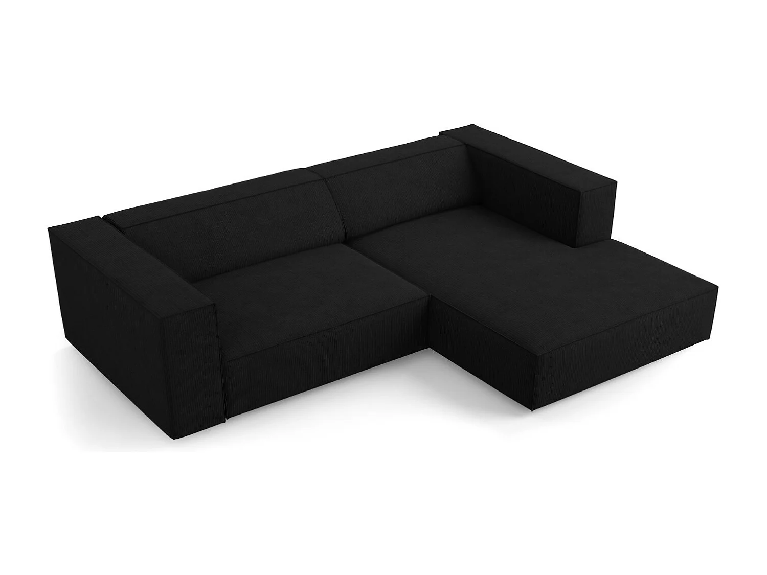 Cosmopolitan Design - Sofá de canto direito "Arendal" 3 lugares em tecido chenille com efeito canelado preto - 224x166x70cm