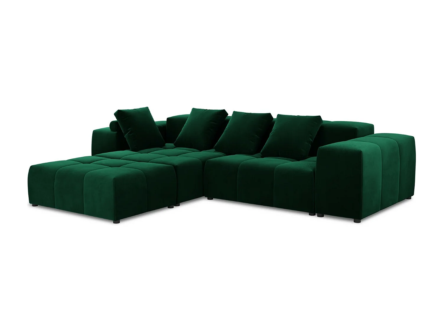 Cosmopolitan Design - Sofá de canto modular simétrico "Rome" 5 lugares em veludo verde garrafa - 320x240x75cm