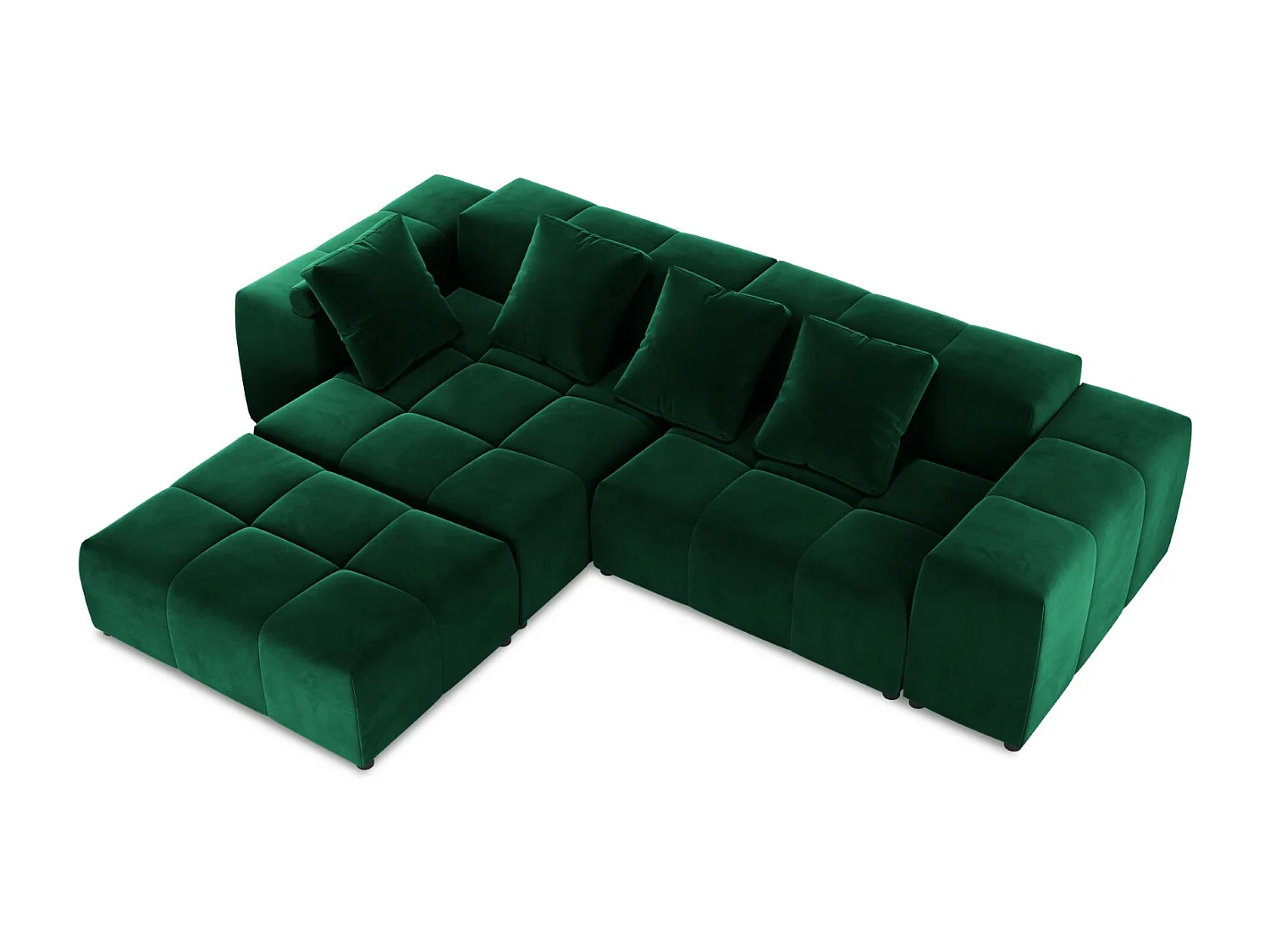 Cosmopolitan Design - Sofá de canto modular simétrico "Rome" 5 lugares em veludo verde garrafa - 320x240x75cm