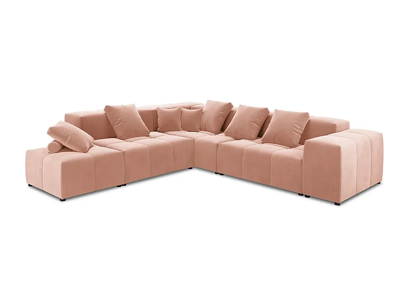 Cosmopolitan Design - Canapé d'angle symétrique modulable "Rome" 7 places en velours rose - 320x320x75cm