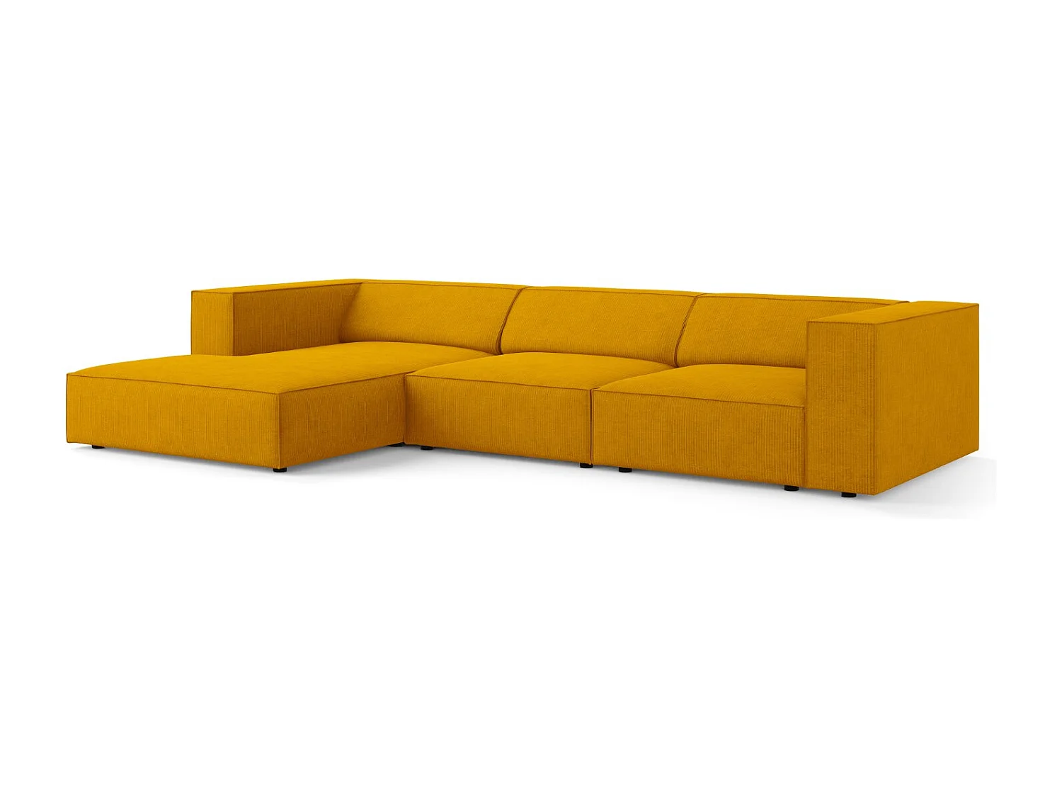 Cosmopolitan Design - Canapé d'angle gauche "Arendal" 4 places en chenille avec un effet côtelé moutarde - 284x166x70cm