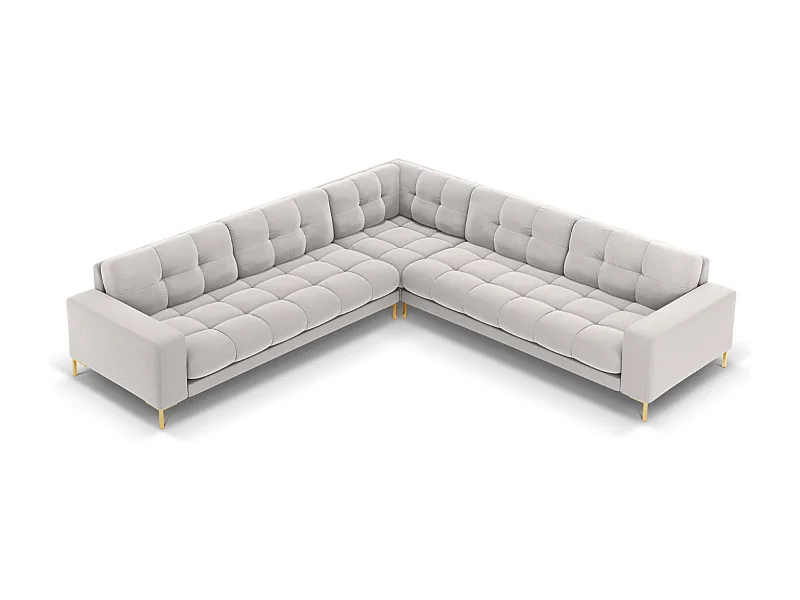 Cosmopolitan Design - Sofá de canto simétrico "Bali" 6 lugares em veludo prata - 256x256x75cm