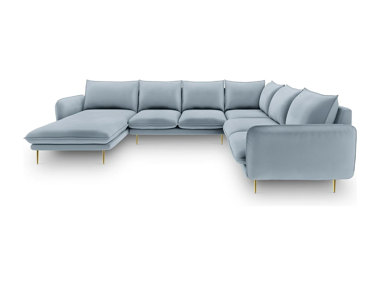 Cosmopolitan Design - 7-Sitzer Panoramasofa rechts "Vienna" aus Samt hellblau - 330x235x95cm