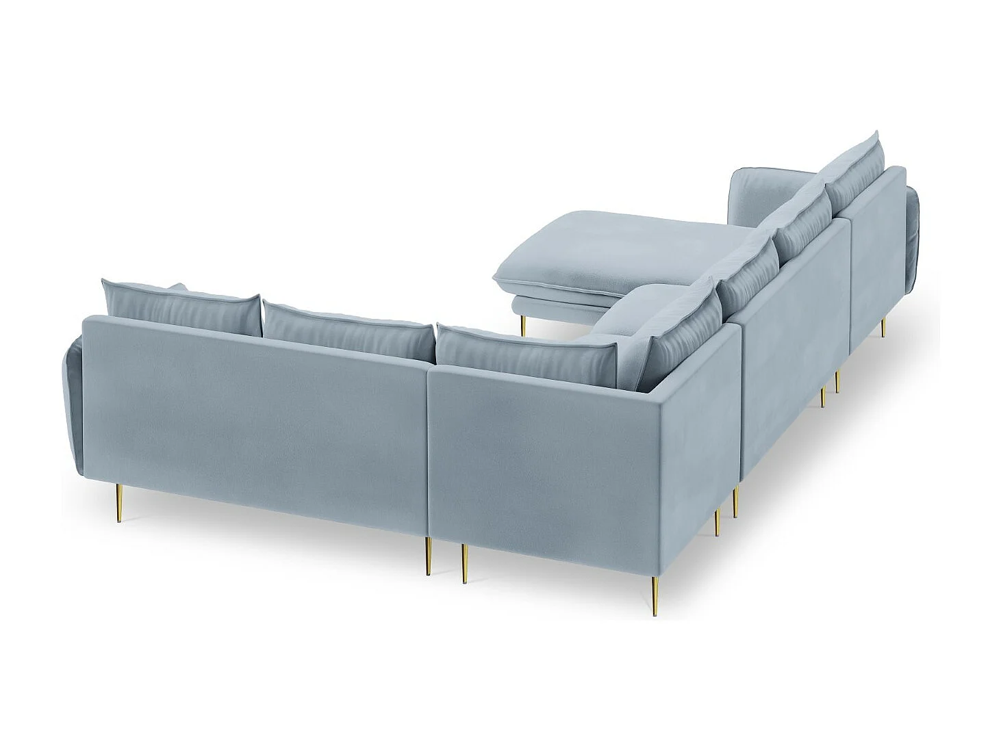 Cosmopolitan Design - 7-Sitzer Panoramasofa rechts "Vienna" aus Samt hellblau - 330x235x95cm