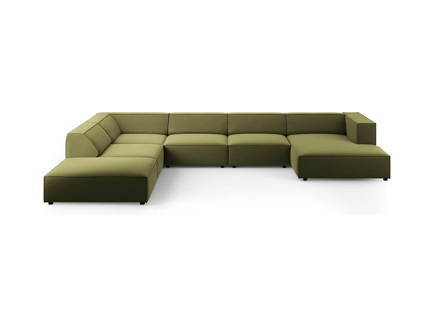 Cosmopolitan Design - Canapé d'angle gauche panoramique "Arendal" 7 places en velours vert clair - 364x262x70cm