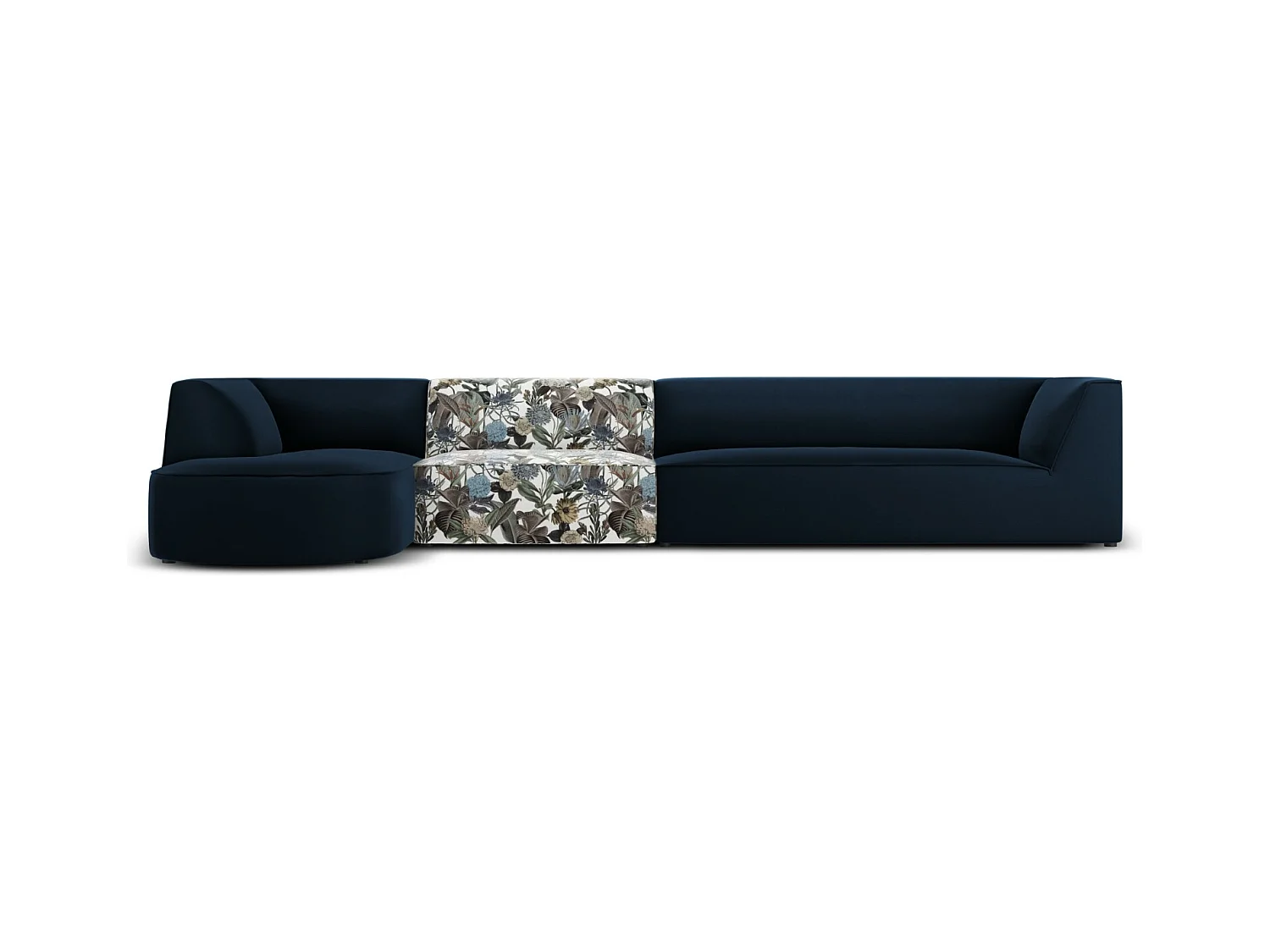 CXL by Christian Lacroix - Canapé d'angle gauche "Charles" 5 places en velours motif de jardin bleu clair,bleu foncé - 366x180x69cm