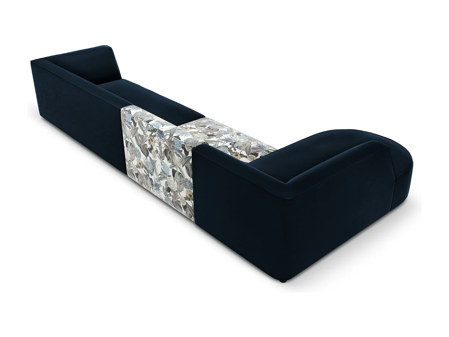 CXL by Christian Lacroix - Linker hoekbank "Charles" 5 zitplaatsen, Flueel, lichtblauw, donkerblauw tuinpatroon - 366x180x69cm