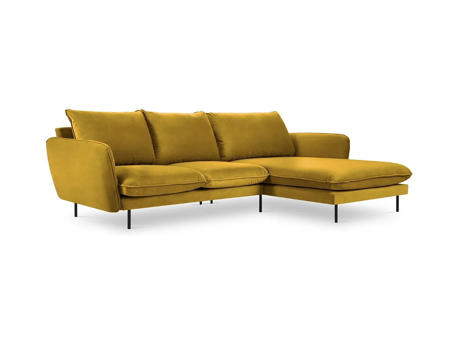 Cosmopolitan Design - Canapé d'angle droit "Vienna" 5 places en velours jaune - 255x170x95cm