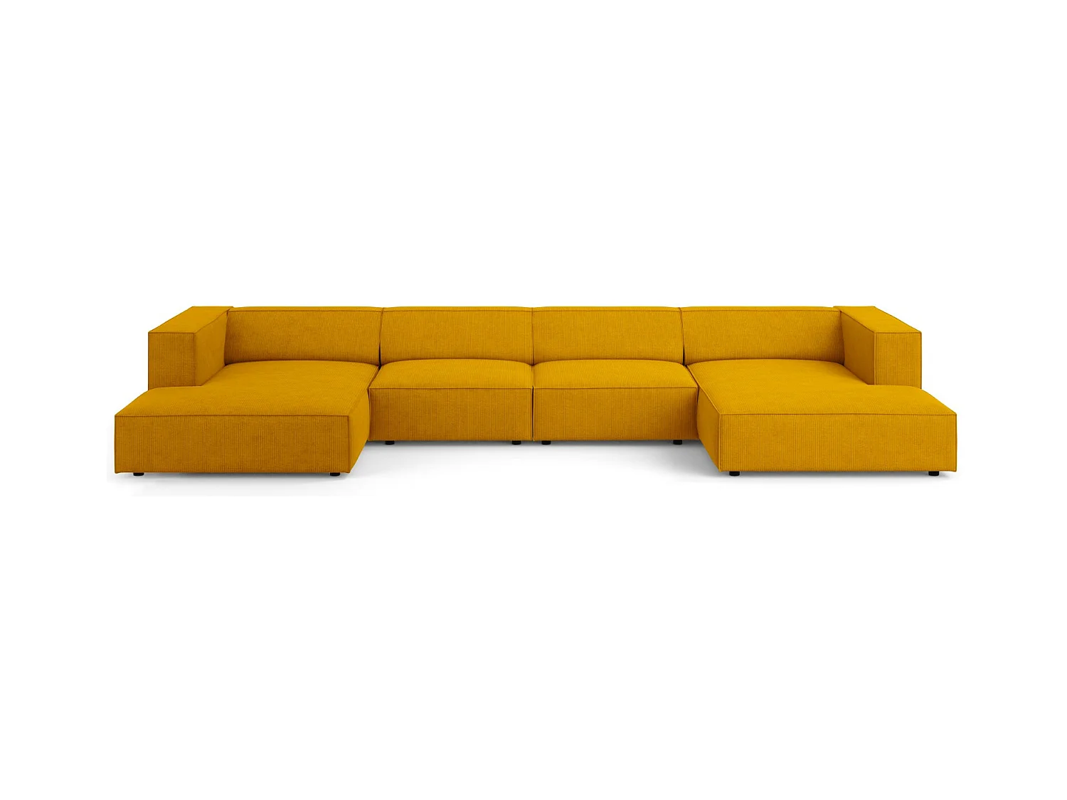 Cosmopolitan Design - Panoramische bank "Arendal" 6 zitplaatsen, Chenille met ribbeleffect, Mosterd - 364x166x70cm