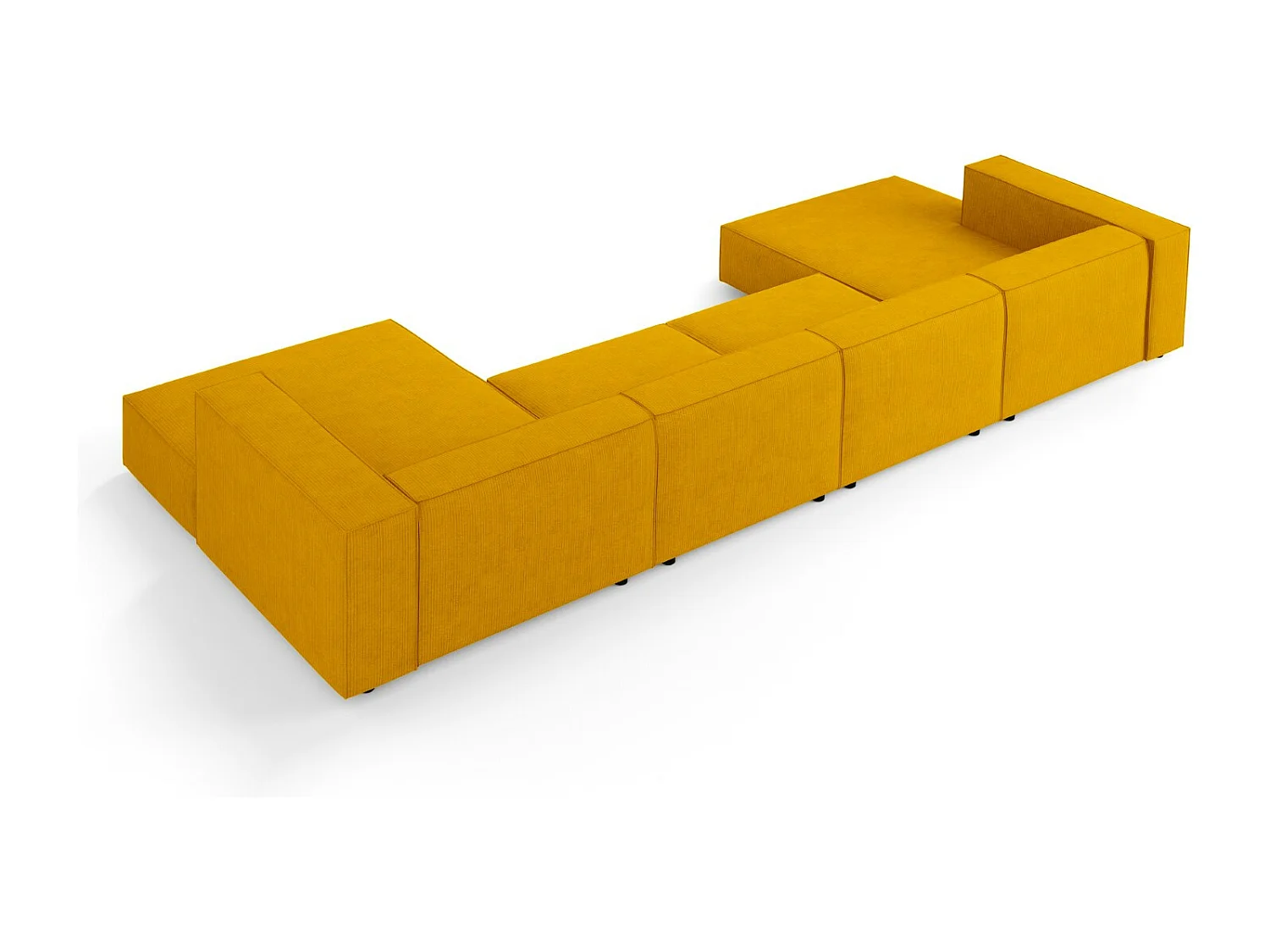 Cosmopolitan Design - Sofá panorâmico "Arendal" 6 lugares em tecido chenille com efeito canelado mostarda - 364x166x70cm