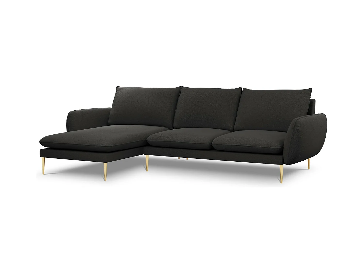 Cosmopolitan Design - Linker hoekbank "Vienna" 5 zitplaatsen, Boucle, Zwart - 255x170x95cm