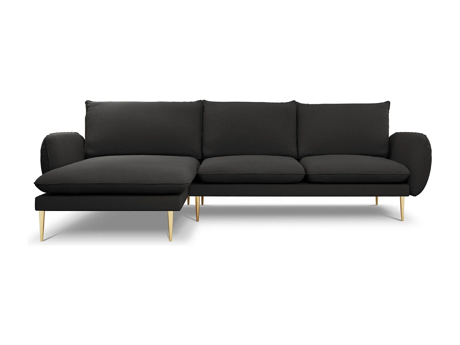 Cosmopolitan Design - Sofá de canto esquerdo "Vienna" 5 lugares em tecido bouclé preto - 255x170x95cm