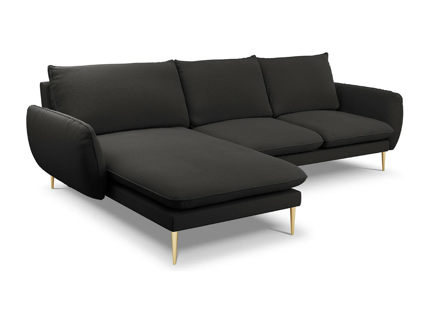 Cosmopolitan Design - Sofá de canto esquerdo "Vienna" 5 lugares em tecido bouclé preto - 255x170x95cm