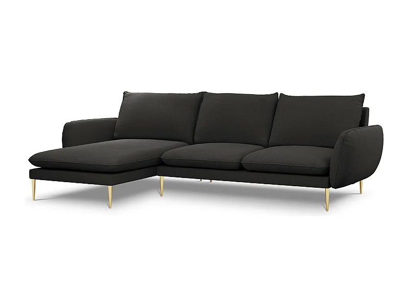 Cosmopolitan Design - Canapé d'angle gauche "Vienna" 5 places en bouclé noir - 255x170x95cm