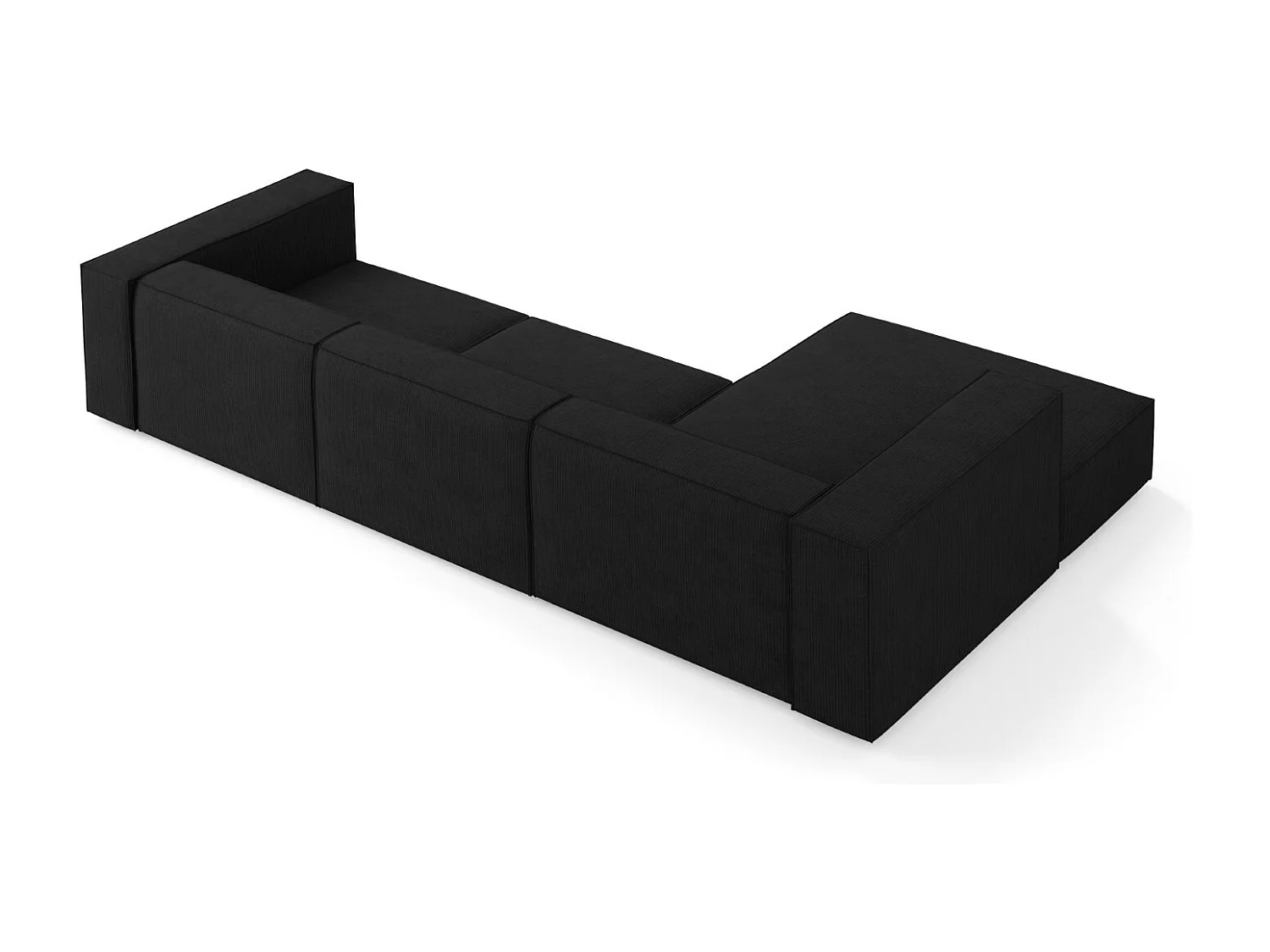 Cosmopolitan Design - 4-Sitzer Ecksofa links "Arendal" aus Chenille-Stoff mit Rippeneffekt schwarz - 284x166x70cm