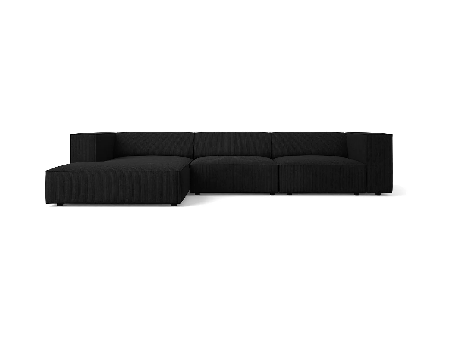 Cosmopolitan Design - Divano angolare sinistro "Arendal" 4 posti in ciniglia con effetto a coste nero - 284x166x70cm